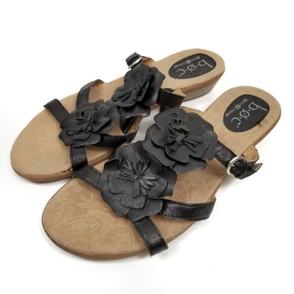 boc Black Leather Slides Sandals Flower Size 9 - Picture 1 of 8